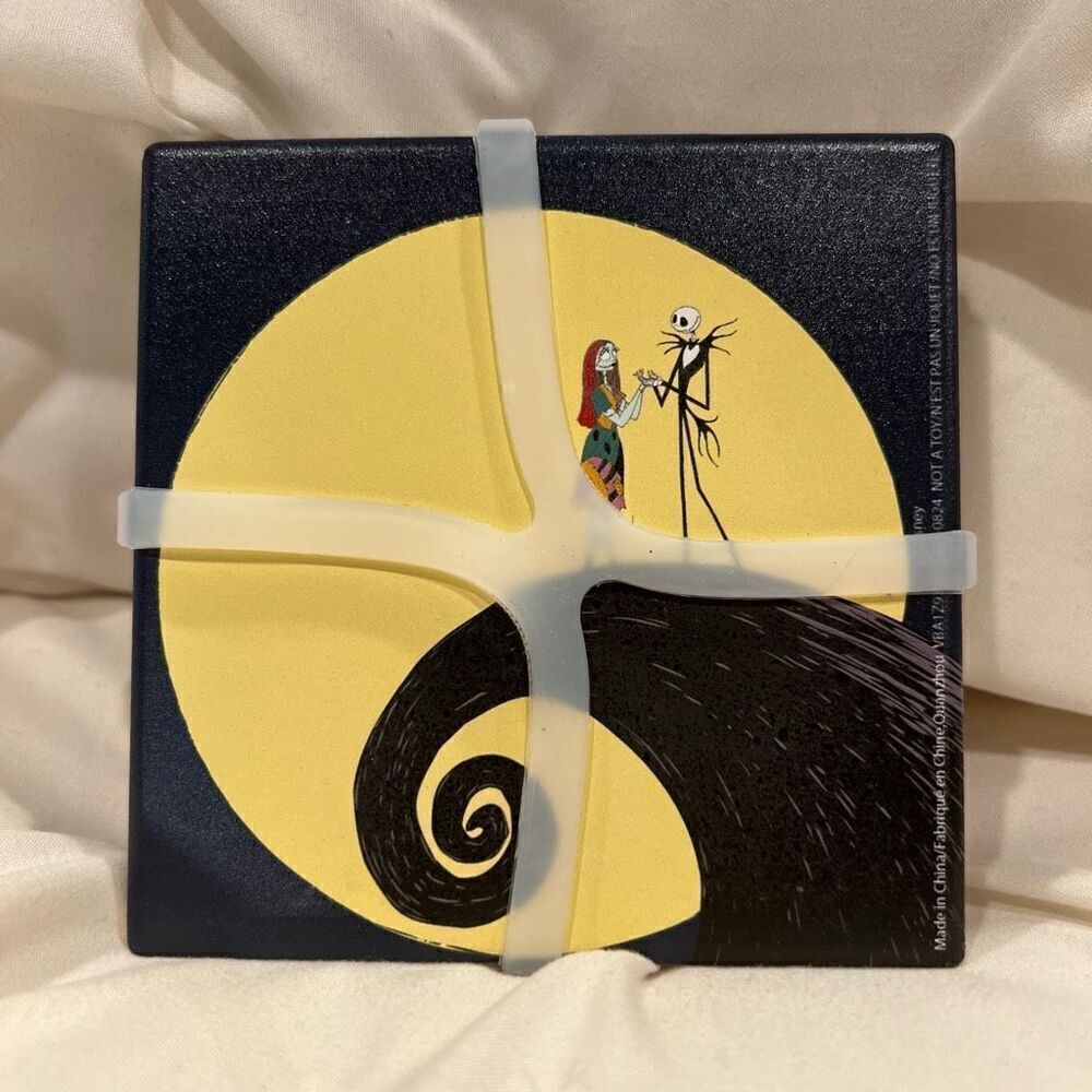 Disney Bioworld Nightmare Before Christmas Jack & Sally Ceramic Coaster Set NWT